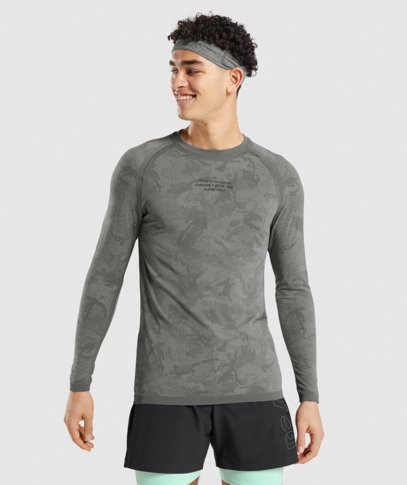 Men\'s Gymshark Steve Cook Long Sleeve Seamless T-Shirts Grey | CA A13658